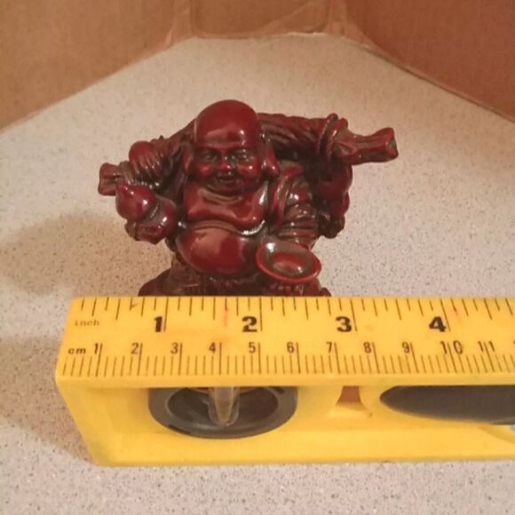 Buddha Cinabar Resin Red Happy Laughing Feng Shui Luck Figurine 3.75” - Picture 3 of 4